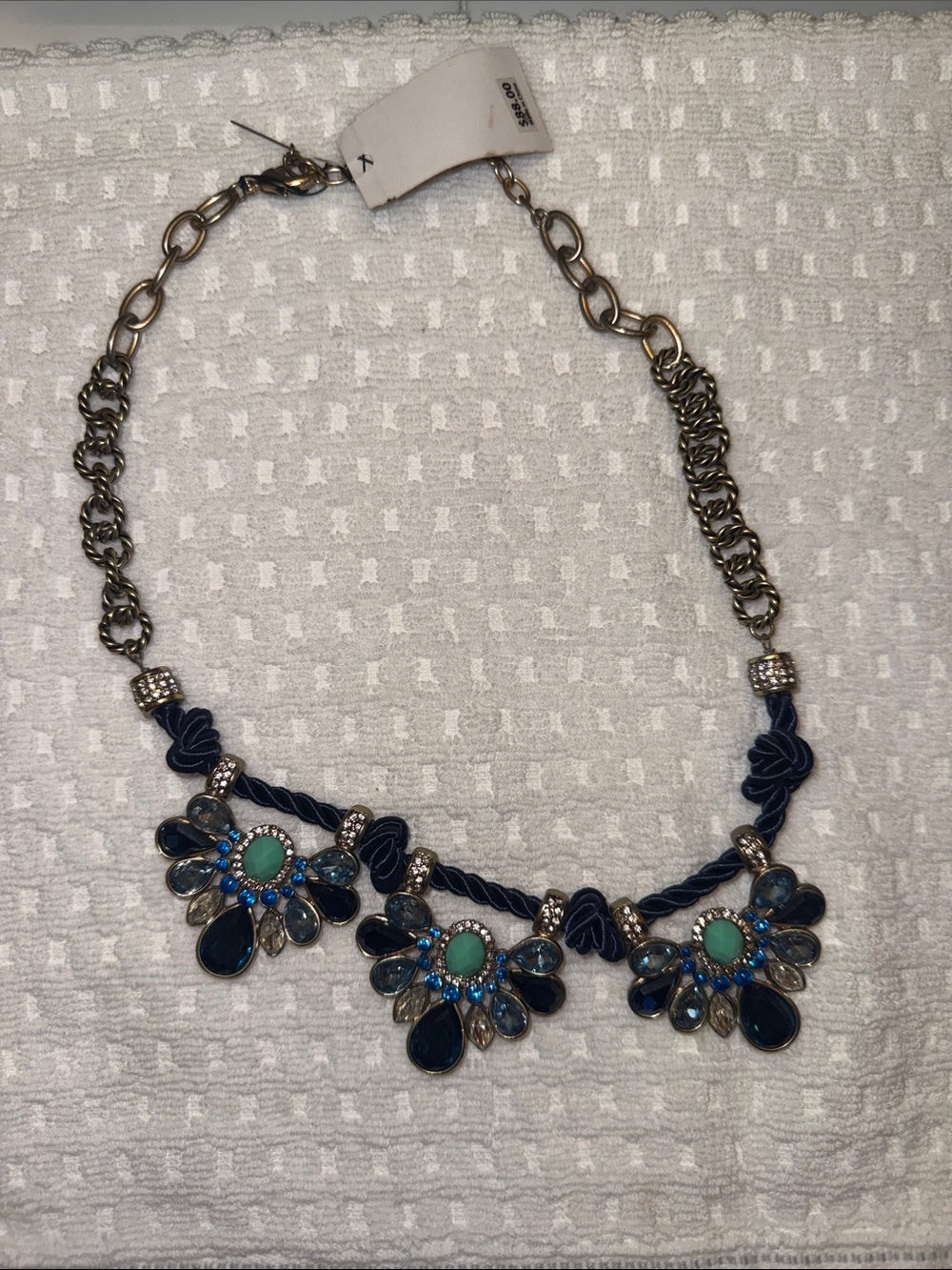 Navy & Turquoise Floral Crystal Statement Necklace - Women Jewelry